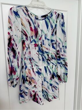 Aqua Multicolor Abstract Print Long Sleeve Romper